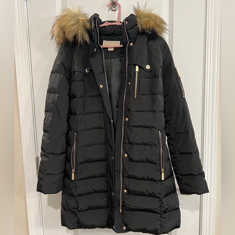 Petite Michael Kors luxe faux fur-lined, hooded puffer coat